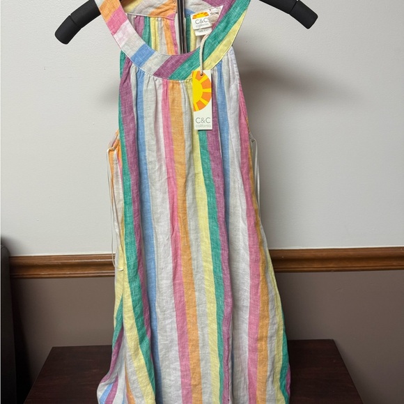 C&C California Linen Rainbow Stripe Halter Shift Dress-NWT size XS - Picture 2 of 8